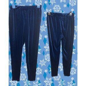 Denim 24/7 S Holiday Blue Velour Elastic Waist Stretch Ankle Length Leggings